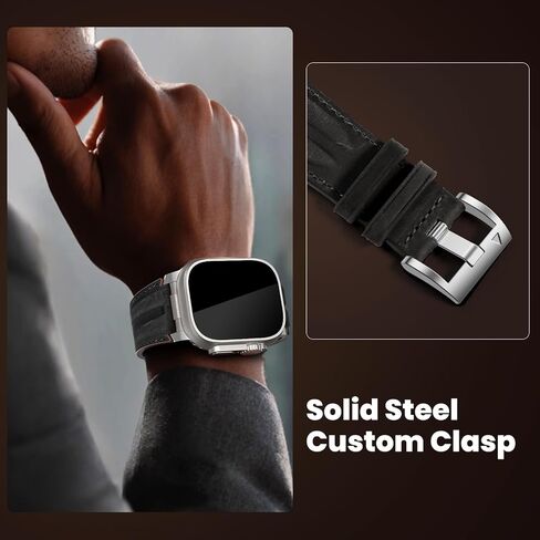 أعلى الحبوب الجلدية الأصلية المتوافقة مع Apple Watch Ultra Band 49mm 46mm 45mm 44mm 42mm ، حزام فرقة الموصل المعدني الوعرة للنساء Men Iwatch Ultra 2/1 Series 10 9 8 7 6 5 4 3 2 1 SE in Kuwait