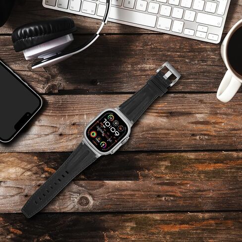 أعلى الحبوب الجلدية الأصلية المتوافقة مع Apple Watch Ultra Band 49mm 46mm 45mm 44mm 42mm ، حزام فرقة الموصل المعدني الوعرة للنساء Men Iwatch Ultra 2/1 Series 10 9 8 7 6 5 4 3 2 1 SE in Kuwait