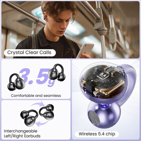 مقطع على سماعات الأذن مفتوحة الأذن اللاسلكية Bluetooth 5.4 سماعات الرأس ، والمسرحيات 50H ، والرياضة على براعم الأذن ، ومريحة للآذان الصغيرة والنظارات مرتديها ، والتمارين السفلية/iOS (أسود) in Kuwait