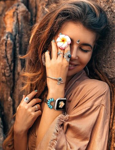 Moolia Boho Turquoise Strap Compatible with Apple Watch Band 42/41/40/38/46/45/44/49mm, Women Western Leather Strap with Vintage Stone Inlay for iWatch Ultra Series SE/10/9/8/7/6/5/4/3/2/1 in Kuwait