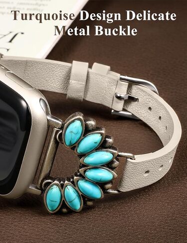 Moolia Boho Turquoise Strap Compatible with Apple Watch Band 42/41/40/38/46/45/44/49mm, Women Western Leather Strap with Vintage Stone Inlay for iWatch Ultra Series SE/10/9/8/7/6/5/4/3/2/1 in Kuwait