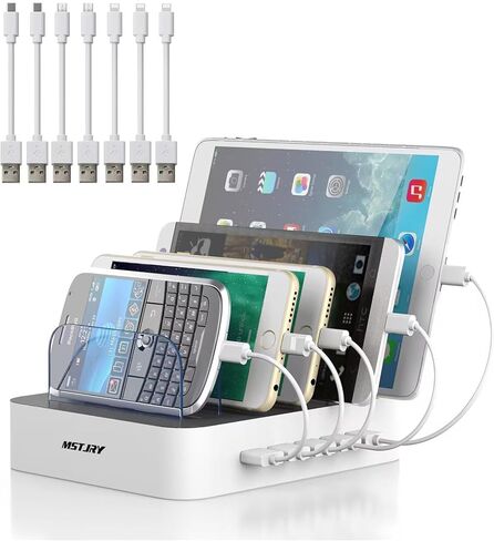 محطة شحن MSTJRY لأجهزة متعددة: 5 PORT Multi USB-A Charger Stations Multi-Device Organizer Dock Dock مصممة لأجهزة اللوحات المحمولة iPad iPad (7 كابلات قصيرة) in Kuwait