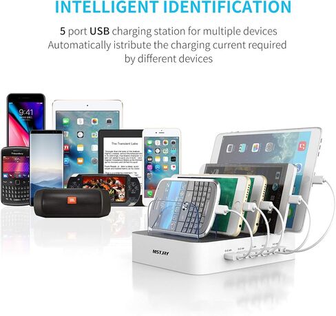 محطة شحن MSTJRY لأجهزة متعددة: 5 PORT Multi USB-A Charger Stations Multi-Device Organizer Dock Dock مصممة لأجهزة اللوحات المحمولة iPad iPad (7 كابلات قصيرة) in Kuwait