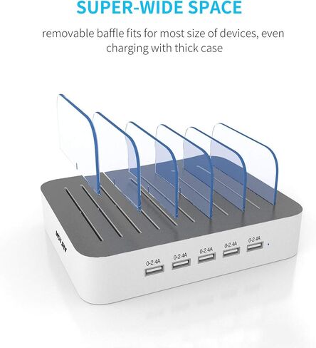 محطة شحن MSTJRY لأجهزة متعددة: 5 PORT Multi USB-A Charger Stations Multi-Device Organizer Dock Dock مصممة لأجهزة اللوحات المحمولة iPad iPad (7 كابلات قصيرة) in Kuwait