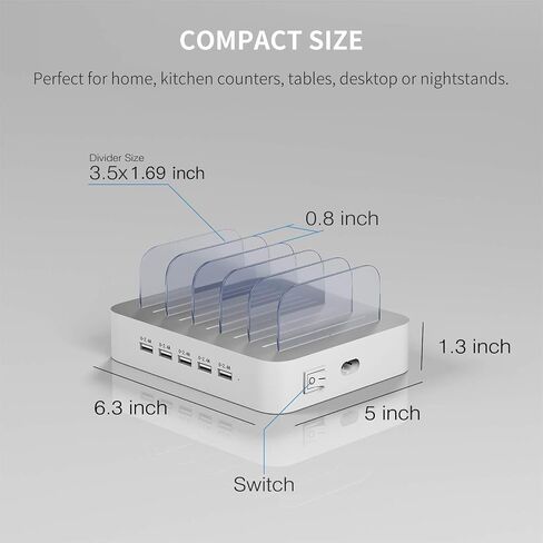 محطة شحن MSTJRY لأجهزة متعددة: 5 PORT Multi USB-A Charger Stations Multi-Device Organizer Dock Dock مصممة لأجهزة اللوحات المحمولة iPad iPad (7 كابلات قصيرة) in Kuwait