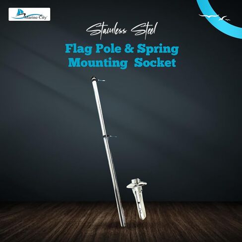 MARINE CITY 304 Grade Stainless Steel Spring Mounting Socket and 32 Inches Flag Stanchion Pole with American Flag (12 x 18 Inches) Kit for Marines – Boats – Yachts (Pack of 1) in Saudi Arabia