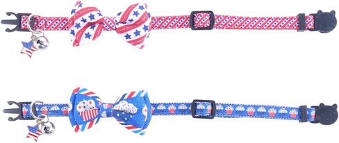 American Flag Cat Collar with Bell Bow Tie Star Breakaway Adjustable for 4th of July Independence Day in Kuwait