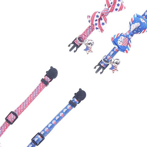 American Flag Cat Collar with Bell Bow Tie Star Breakaway Adjustable for 4th of July Independence Day in Kuwait