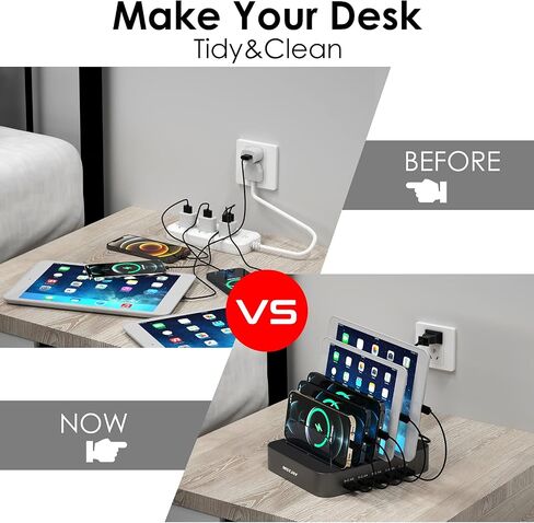 محطة شحن MSTJRY لأجهزة متعددة: 5 PORT Multi USB-A Charger Stations Multi-Device Organizer Dock Dock مصممة لأجهزة اللوحات المحمولة iPad iPad (7 كابلات قصيرة) in Kuwait