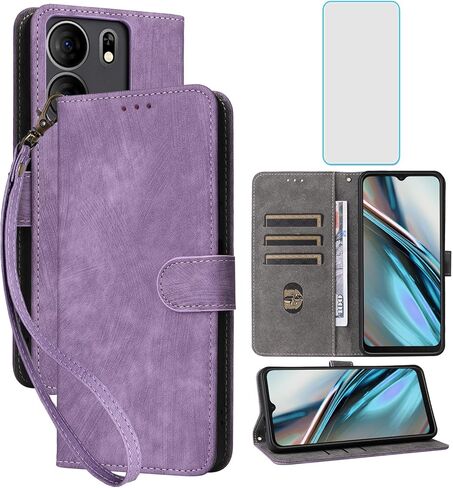 for Tracfone BLU View 5 Wallet Phone Case with Screen Protector [RFID Blocking] Leather Flip Card Holder Kickstand Wristlet Women Men Cell Phone Case for BLU View5 B160V Blue View 5 Purple in Kuwait