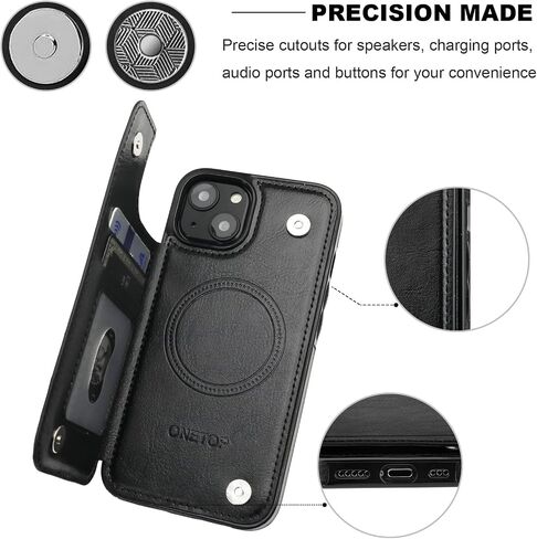 ONETOP Compatible with Magsafe for iPhone 13 Wallet Case with Card Holder, PU Leather Kickstand RFID Blocking Case, Double Magnetic Clasp and Durable Shockproof Cover 6.1 Inch (Brown) in Kuwait