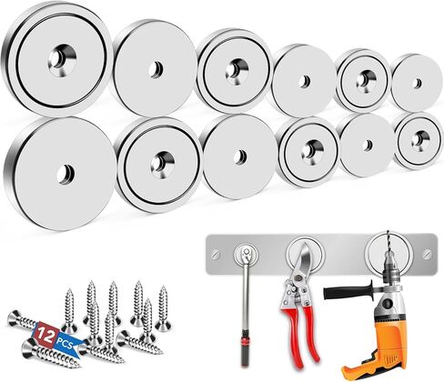 مغناطيسات LOVIMAG القوية، 3 مقاسات من مغناطيسات الأرض النادرة شديدة التحمل، مغناطيس كأس النيوديميوم مع فتحة غاطسة وبرغي للتركيب على الحائط، وحمل أدوات الرفع، والرحلة البحرية، والثلاجة، ومغناطيس الخزانة - حزمة من 12 قطعة in Kuwait