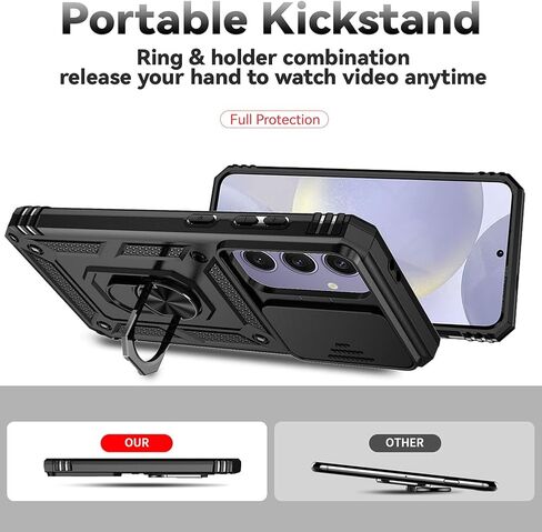 لحالة Samsung Galaxy S24 Fe ، علبة هاتف بلاستيكية من المطاط الصمام الصلب الناعم مع [غطاء عدسة الكاميرا المنزلق] [360 ° حلقة Kickstand قابلة للتدوير] [واقي شاشة HD] لـ S24 Fe 5G Blue in Kuwait