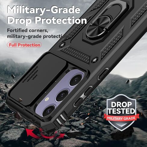 لحالة Samsung Galaxy S24 Fe ، علبة هاتف بلاستيكية من المطاط الصمام الصلب الناعم مع [غطاء عدسة الكاميرا المنزلق] [360 ° حلقة Kickstand قابلة للتدوير] [واقي شاشة HD] لـ S24 Fe 5G Blue in Kuwait