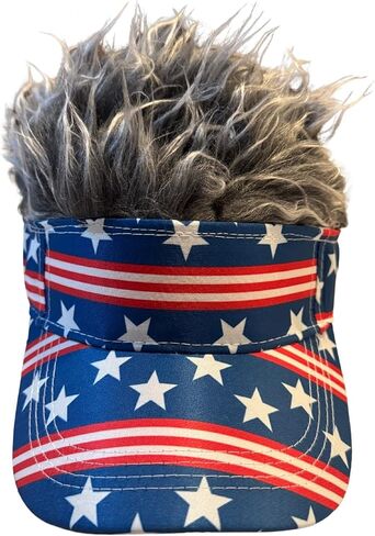 Popfizzy American Flag Hats with Hair for Men and Women, Adult Patriotic Hair Hat, Women’s 4th of July Outfit, Crazy Wig Cap in Kuwait