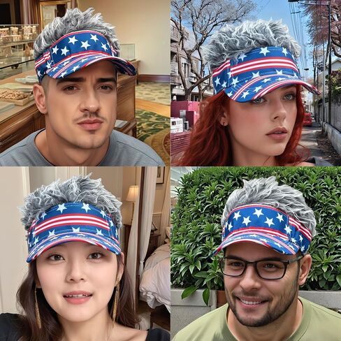 Popfizzy American Flag Hats with Hair for Men and Women, Adult Patriotic Hair Hat, Women’s 4th of July Outfit, Crazy Wig Cap in Kuwait