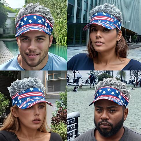Popfizzy American Flag Hats with Hair for Men and Women, Adult Patriotic Hair Hat, Women’s 4th of July Outfit, Crazy Wig Cap in Kuwait
