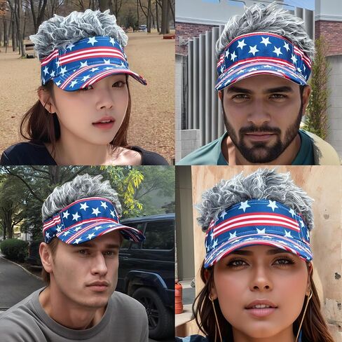 Popfizzy American Flag Hats with Hair for Men and Women, Adult Patriotic Hair Hat, Women’s 4th of July Outfit, Crazy Wig Cap in Kuwait