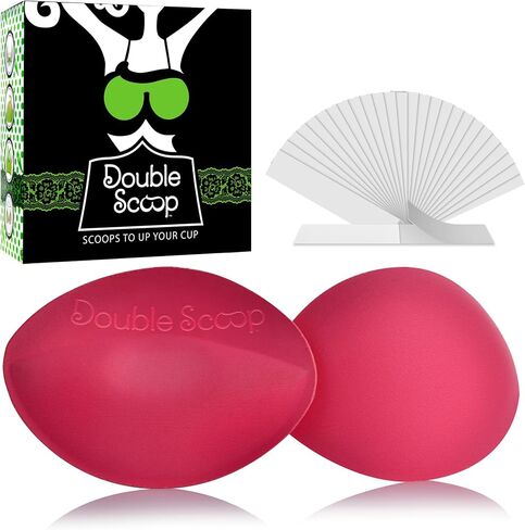 Double Scoop® Push Up Inserts w/Bonus Tape Sticky Strips, Instant Breast Implants, Replacement Bra Pads, Padded Bralette Hack, Breast Lift, Foam Bra Filler Insert, Bra Stuffer, Cup Size D (Pink) in Kuwait