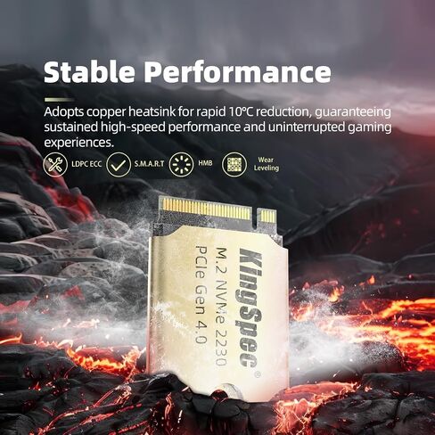 Kingspec 2TB M.2 2230 SSD PCIE 4.0 ، 5000 ميجابايت/ثانية اقرأ التبريد النحاسي ، فلاش NAND ثلاثي الأبعاد ، متوافق مع سطح البخار/ASUS ROG Ally/Surface Pro in Kuwait