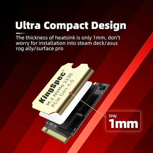 Kingspec 2TB M.2 2230 SSD PCIE 4.0 ، 5000 ميجابايت/ثانية اقرأ التبريد النحاسي ، فلاش NAND ثلاثي الأبعاد ، متوافق مع سطح البخار/ASUS ROG Ally/Surface Pro in Kuwait