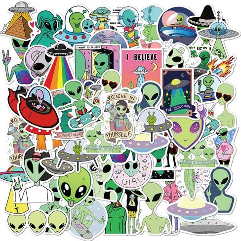 50Pcs Cartoon Alien Creature Stickers Pack,UFO Aesthetic Vinyl Sticker Decals for Water Bottle,Laptop,Phone,Skateboard,Scrapbooking,Bumper Choice for Teens Adults Fans for Party Supply (Alien) in Kuwait
