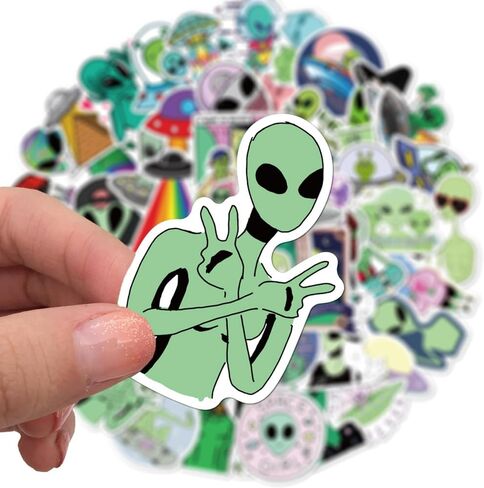 50Pcs Cartoon Alien Creature Stickers Pack,UFO Aesthetic Vinyl Sticker Decals for Water Bottle,Laptop,Phone,Skateboard,Scrapbooking,Bumper Choice for Teens Adults Fans for Party Supply (Alien) in Kuwait