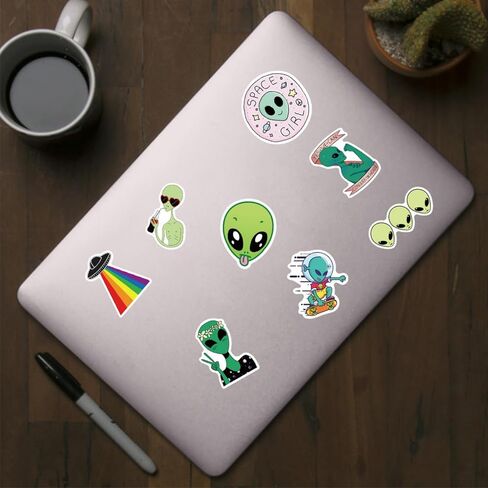 50Pcs Cartoon Alien Creature Stickers Pack,UFO Aesthetic Vinyl Sticker Decals for Water Bottle,Laptop,Phone,Skateboard,Scrapbooking,Bumper Choice for Teens Adults Fans for Party Supply (Alien) in Kuwait