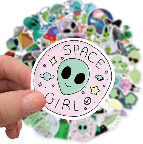 50Pcs Cartoon Alien Creature Stickers Pack,UFO Aesthetic Vinyl Sticker Decals for Water Bottle,Laptop,Phone,Skateboard,Scrapbooking,Bumper Choice for Teens Adults Fans for Party Supply (Alien) in Kuwait