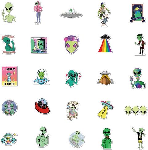 50Pcs Cartoon Alien Creature Stickers Pack,UFO Aesthetic Vinyl Sticker Decals for Water Bottle,Laptop,Phone,Skateboard,Scrapbooking,Bumper Choice for Teens Adults Fans for Party Supply (Alien) in Kuwait