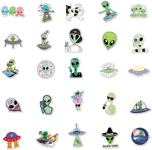 50Pcs Cartoon Alien Creature Stickers Pack,UFO Aesthetic Vinyl Sticker Decals for Water Bottle,Laptop,Phone,Skateboard,Scrapbooking,Bumper Choice for Teens Adults Fans for Party Supply (Alien) in Kuwait