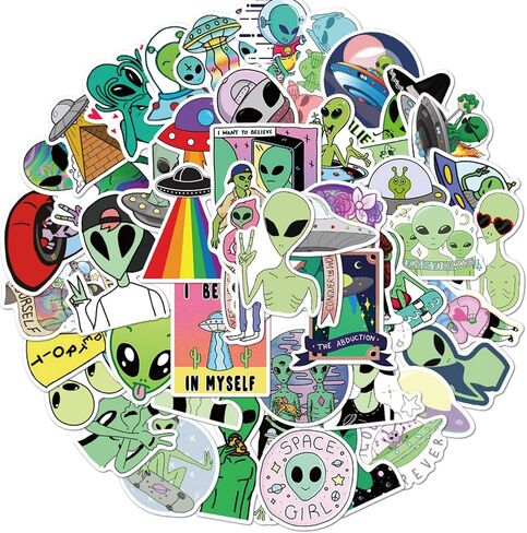 50Pcs Cartoon Alien Creature Stickers Pack,UFO Aesthetic Vinyl Sticker Decals for Water Bottle,Laptop,Phone,Skateboard,Scrapbooking,Bumper Choice for Teens Adults Fans for Party Supply (Alien) in Kuwait