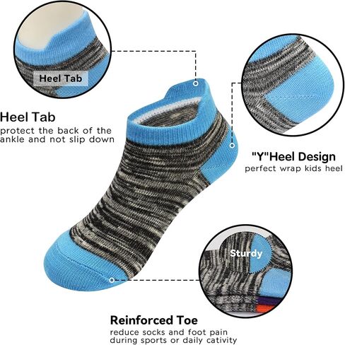 جوارب ZERULETS للأطفال للأولاد والبنات جوارب رياضية للكاحل مخططة بنصف وسادة بدون عرض جوارب منخفضة القطع 12 زوجًا من 1 إلى 14 سنة in Kuwait