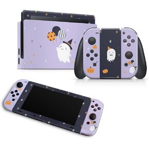 ZOOMHITSKINS Compatible with Switch Skin Pink Cover, Ghost Halloween Pumpkin Cute Balloon Decorations Trick or Treat Black Purple, Vinyl Decal Sticker Wrap, Made in The USA