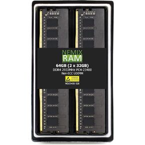 NEMIX RAM 64GB (2X32GB) DDR4 2933MHZ PC4-23400 2Rx8 1.2V CL21 288-PIN Non-ECC UDIMM Unbuffered Desktop Memory KIT