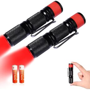 KunHe 2 Pack Red Light Flashlight Single Mode 3W Red Mini Aluminum Waterproof Red Pocket Flashlight with Clip for Obeservation Turtle Safe Hunting Night Detector Gift