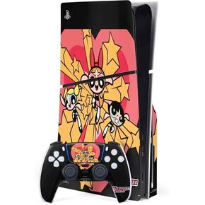Skinit Skinit Gaming Gaming Skin متوافق مع حزمة PS5 Slim Disk - Network Cartoon Network المرخصة رسميًا PowerPuff Girls Bubbles Blue Hearts Design
