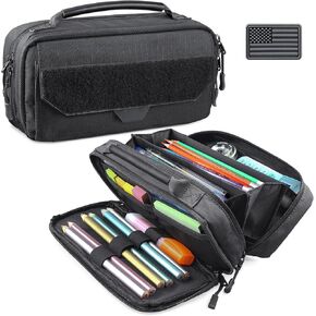 Large Capacity Pencil Case Pouch with Zipper, Molle Tactical Pencil Bag Carry Handle, Pen Pouch for Men