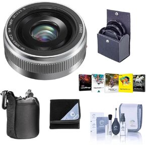 Panasonic Lumix G 20mm F/1.7 II Lens Aspherical Lens for Micro Four Thirds ، Silver ، حزمة مع مجموعة مرشح 46 مم ، علبة العدسة ، ملفات العدسة ، طقم التنظيف ، مجموعة البرامج