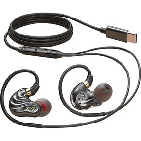 USB C Dual Driver Wired Earbuds with Mic, 1.2m Cord with Hooks Wrap Around Over Ear, in Ear Wired Headphones Extra Bass, Earphones for Phone PC Tablet MP3 Player Gaming Sports Running
