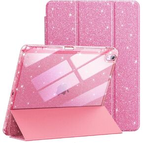 JETech Glitter Case for iPad Air 13-Inch M3/M2 (2025/2024) with Pencil Holder, Cute Sparkly Slim Cover for Kids and Girls, Shiny Clear Back Shell (Pink)