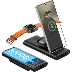 Portable Charger for Samsung, SwanScout 301S, 10000mAh Power Bank 3 in 1 Wireless Charger for Samsung Galaxy S25 Ultra/S25/S24/S23/S22, Galaxy Watch Ultra/7/6/6 Classic/5/4, Galaxy Buds (No Adapter)