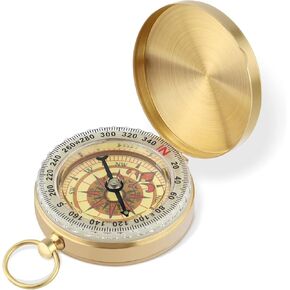 Camping Survival Compass, 1.9x0.51inch Compass Hiking Pocket Compass Clamshell Compass Survival Compass Military Compass for Kids Adults for Hunting Climbing (Gold)