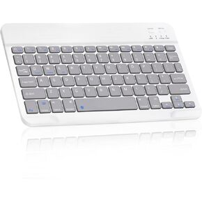 Ultra-Slim Bluetooth Rechargeable Keyboard for ‎Sony X90J and All Bluetooth Enabled iPads, iPhones, Android Tablets, Smartphones, Windows pc - Stone Grey