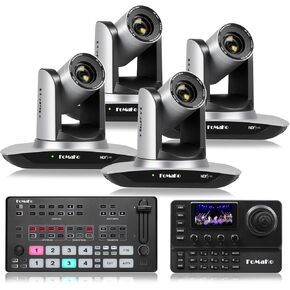 FoMaKo NDI Camera, AI Auto Tracking HDMI PTZ Camera, 20x Optical Zoom(4pcs),KC606 PTZ Controller, M1 Video Mixer Swicher, for Church Services Worship Education(FMK20UH X4+KC606+M1)