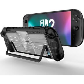 Grip Ninki لـ Nintendo Switch 2 Case Stand 2025 قابلة للرسو ، قابلة للانحدار غير القابل للانزلاق PC + TPU SILICONE SILICONE CLEAR BACK BACK PROMEN