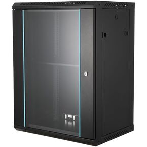 15U Wall Mount Network Cabinet, 17.7 Deep Server Rack Cabinet Enclosure, 132lbs Max. Load Capacity, Network Server Cabinet with Locking Glass Door Side Panels for IT Equipment, A/V Devices