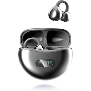 Clip on Earbuds Open Ear Wireless Bluetooth 5.4 Headphones, 60H Playback LED Power Display Earphones with Wireless Charging Case, IPX7 Waterproof Ear Buds for Phone Laptop Computer (Black)