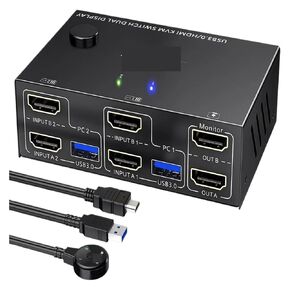 USB 3.0 HDMI KVM Switch 2 مراقبين 2 أجهزة الكمبيوتر 4K@60Hz 2K@144Hz ، مع Switch EDID KVM Switch لـ 2PC Share 2 Monitor 4 USB3.0 (8K بدون EDID)