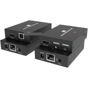HDMI Over IP Extender, H.265, 492ft/150m Over CAT5e/6, 1080P@60Hz, HDCP 1.4, USB KVM, IR Control, 1G Network Switch Compatible